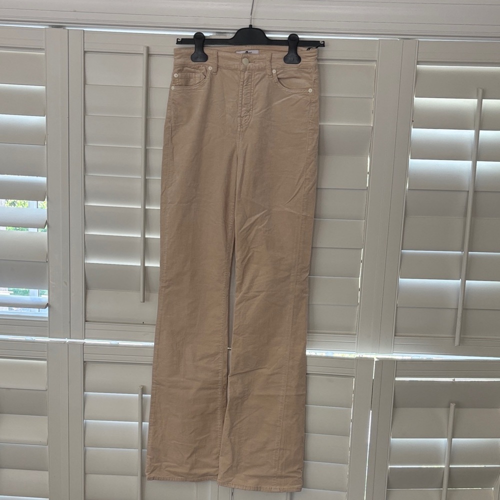 7 For All Mankind Beige High-Rise Wide-Leg Jeans